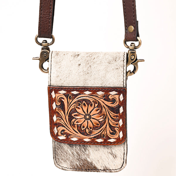 ADBGF110 Western Cellphone Holder - Genuine Leather Bag with Hair-On Hide & Tooling