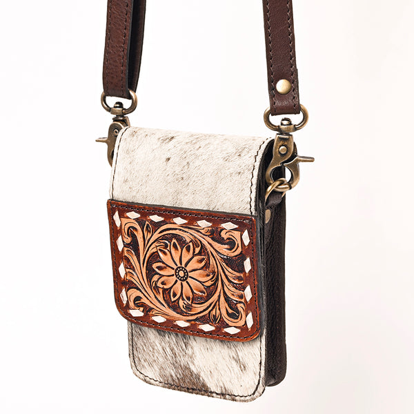 ADBGF110 Western Cellphone Holder - Genuine Leather Bag with Hair-On Hide & Tooling