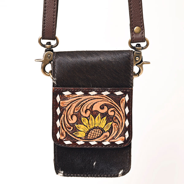 ADBGF110 Western Cellphone Holder - Genuine Leather Bag with Hair-On Hide & Tooling