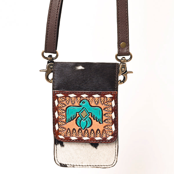 ADBGF110 Western Cellphone Holder - Genuine Leather Bag with Hair-On Hide & Tooling