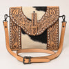 LC-ADBGZ651 Hand-Tooled Leather and Cowhide Crossbody Bag - Western Cowgirl Shoulder Purse