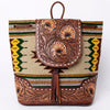 LC-ADBGZ653B Hand-Tooled Leather and Woven Aztec Backpack - Western Floral Sunflower Bag