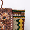 LC-ADBGZ653B Hand-Tooled Leather and Woven Aztec Backpack - Western Floral Sunflower Bag