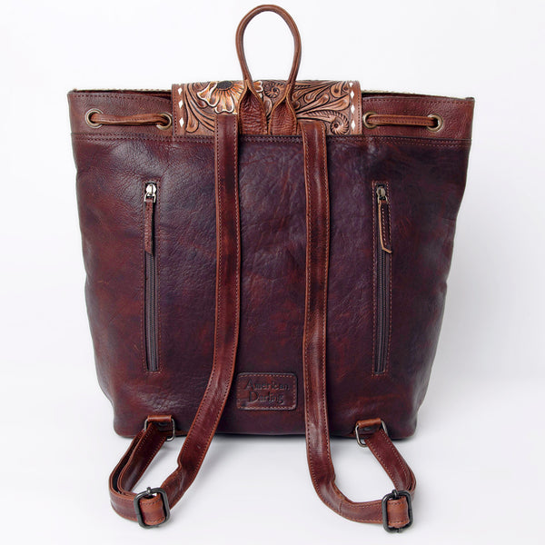 LC-ADBGZ653B Hand-Tooled Leather and Woven Aztec Backpack - Western Floral Sunflower Bag
