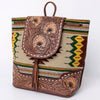 LC-ADBGZ653B Hand-Tooled Leather and Woven Aztec Backpack - Western Floral Sunflower Bag