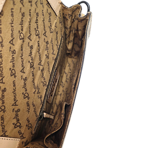 LC-ADBGZ657 Tooled Leather Crossbody Wallet with Floral Design and Braided Strap - Western Cowgirl Purse
