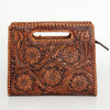 LC-ADBGZ661 Hand-Tooled Leather Floral Clutch with Cut-Out Handle - Western Cowgirl Purse