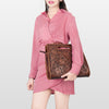 LC-ADBGZ661 Hand-Tooled Leather Floral Clutch with Cut-Out Handle - Western Cowgirl Purse