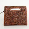 LC-ADBGZ661 Hand-Tooled Leather Floral Clutch with Cut-Out Handle - Western Cowgirl Purse