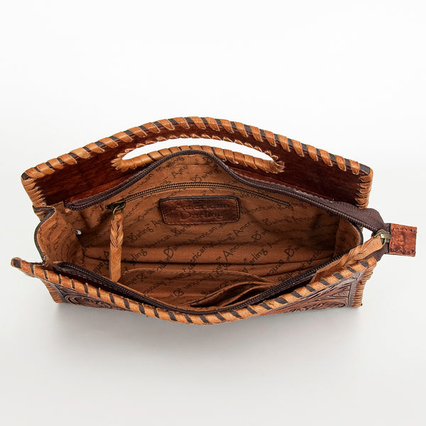 LC-ADBGZ661 Hand-Tooled Leather Floral Clutch with Cut-Out Handle - Western Cowgirl Purse