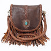ADBGM262 Braided Fringe Messenger Bag - Genuine Leather with Turquoise Concho