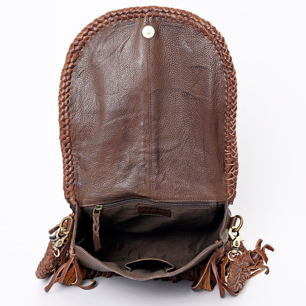 ADBGM262 Braided Fringe Messenger Bag - Genuine Leather with Turquoise Concho