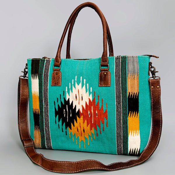 ADBG1002 American Darling Handwoven Saddle Blanket Western Tote Bag Leather Strap
