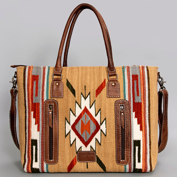 ADBG1002 American Darling Handwoven Saddle Blanket Western Tote Bag Leather Strap