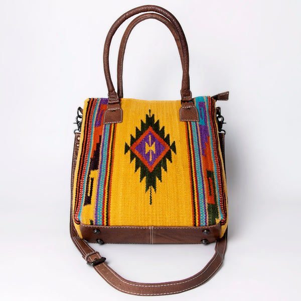 ADBG1003 American Darling Handwoven Saddle Blanket Western Tote Bag Genuine Leather Straps