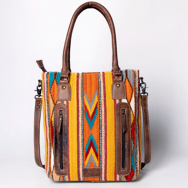 ADBG1003 American Darling Handwoven Saddle Blanket Western Tote Bag Genuine Leather Straps