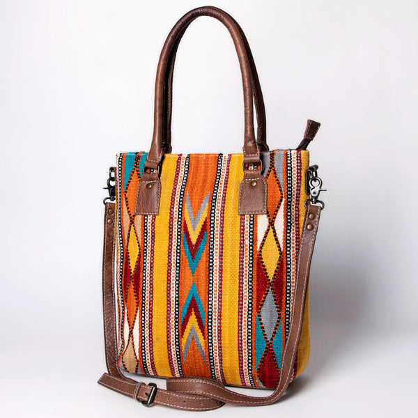 ADBG1003 American Darling Handwoven Saddle Blanket Western Tote Bag Genuine Leather Straps