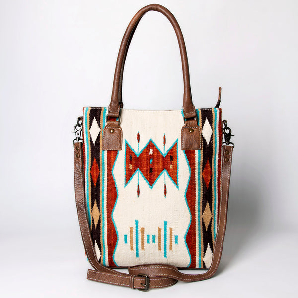ADBG1003 American Darling Handwoven Saddle Blanket Western Tote Bag Genuine Leather Straps