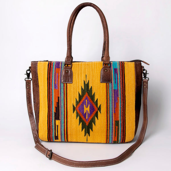 ADBG1005 American Darling Handwoven Saddle Blanket Tote Bag Genuine Leather Trim
