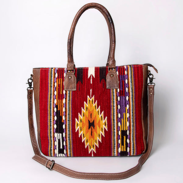 ADBG1005 American Darling Handwoven Saddle Blanket Tote Bag Genuine Leather Trim