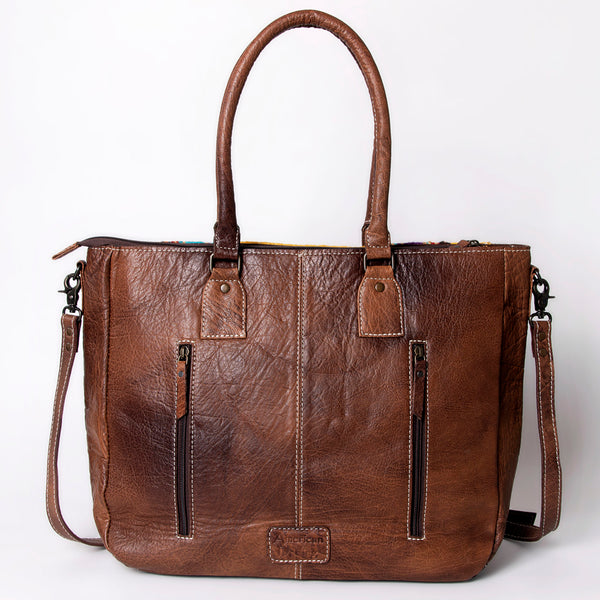 ADBG1005 American Darling Handwoven Saddle Blanket Tote Bag Genuine Leather Trim