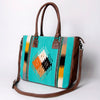 ADBG1005 American Darling Handwoven Saddle Blanket Tote Bag Genuine Leather Trim