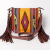 ADBG1007 American Darling Handwoven Saddle Blanket Fringe Crossbody Bag Genuine Leather