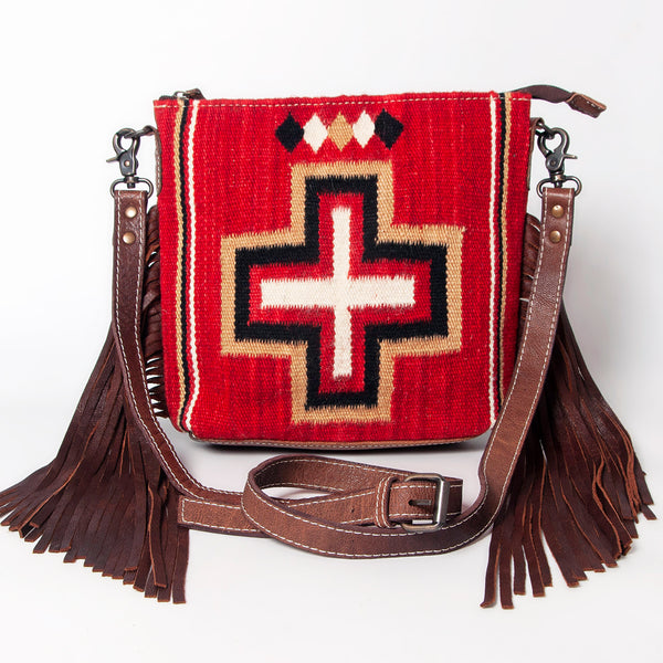 ADBG1007 American Darling Handwoven Saddle Blanket Fringe Crossbody Bag Genuine Leather