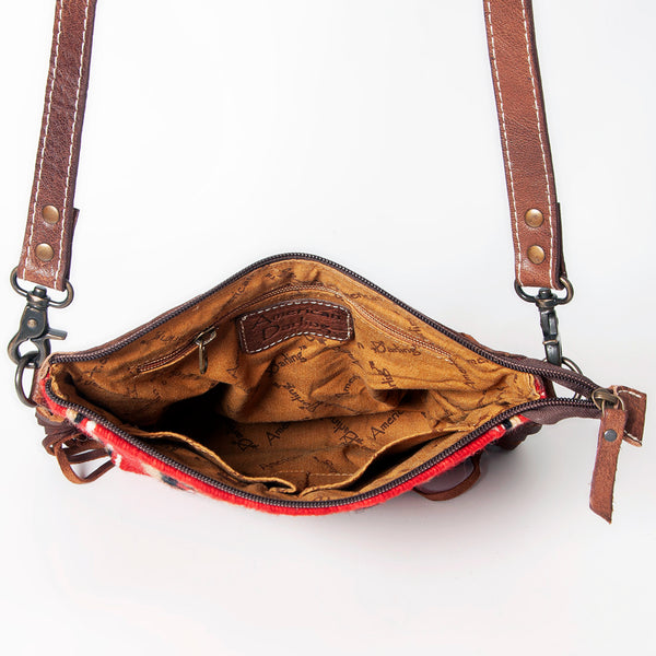 ADBG1007 American Darling Handwoven Saddle Blanket Fringe Crossbody Bag Genuine Leather
