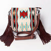 ADBG1007 American Darling Handwoven Saddle Blanket Fringe Crossbody Bag Genuine Leather