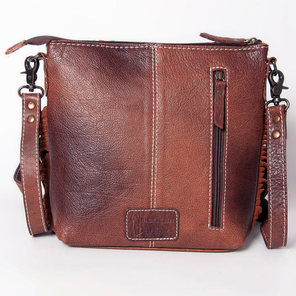 ADBG1007 American Darling Handwoven Saddle Blanket Fringe Crossbody Bag Genuine Leather