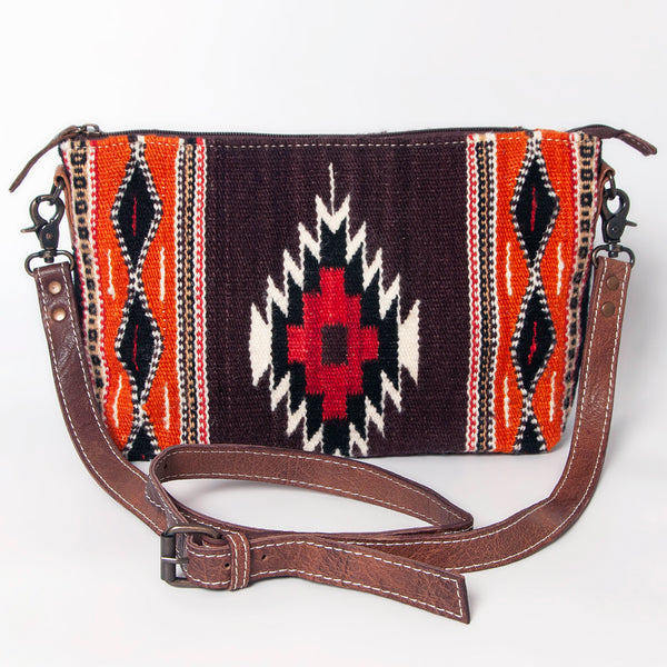 ADBG1008 American Darling Handwoven Saddle Blanket Crossbody Bag Genuine Leather Trim