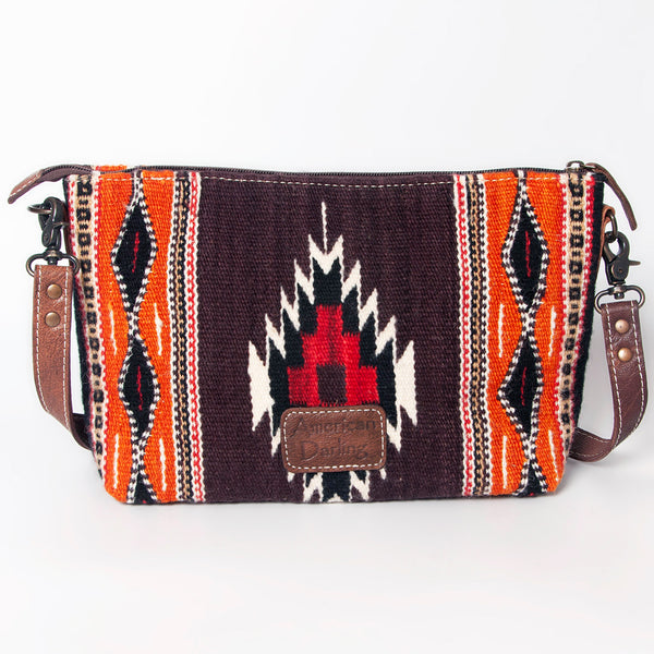 ADBG1008 American Darling Handwoven Saddle Blanket Crossbody Bag Genuine Leather Trim