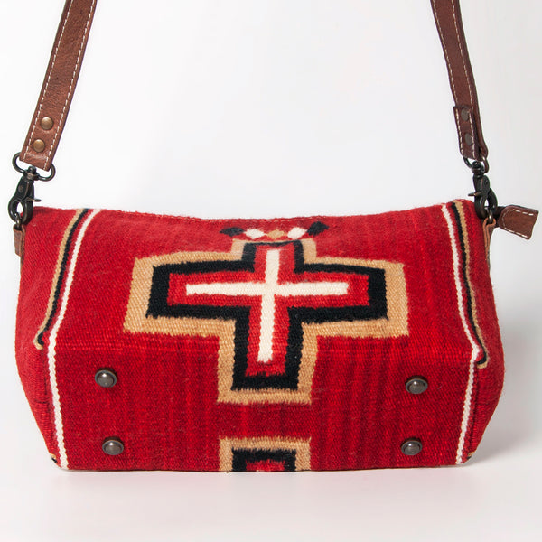 ADBG1008 American Darling Handwoven Saddle Blanket Crossbody Bag Genuine Leather Trim