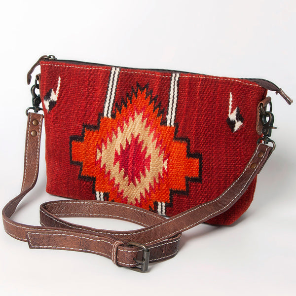 ADBG1008 American Darling Handwoven Saddle Blanket Crossbody Bag Genuine Leather Trim