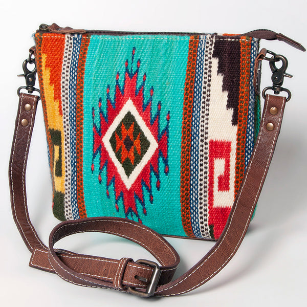 ADBG1009 American Darling Handwoven Saddle Blanket Crossbody Bag Genuine Leather