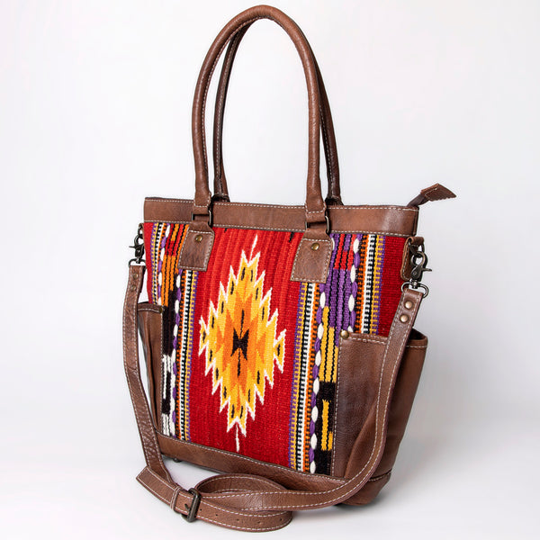 ADBG1013 American Darling Handwoven Saddle Blanket Leather Tote Bag Western Style