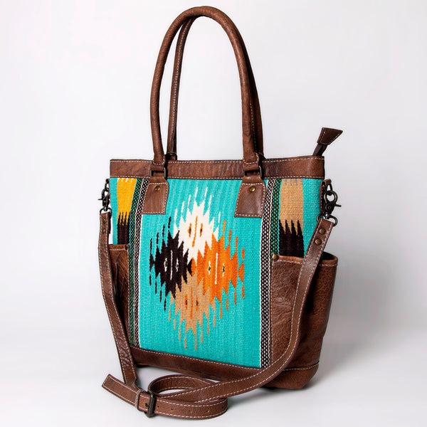ADBG1013 American Darling Handwoven Saddle Blanket Leather Tote Bag Western Style