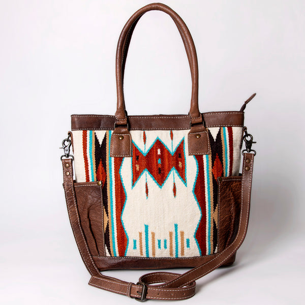 ADBG1013 American Darling Handwoven Saddle Blanket Leather Tote Bag Western Style