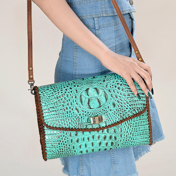 ADBG1023 American Darling Western Crocodile-Embossed Leather Handbag Crossbody Hand bag