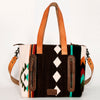 ADBG575 Southwestern Wool Tote with Natural Leather Straps Handwoven Pattern & Tassel