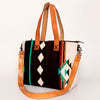 ADBG575 Southwestern Wool Tote with Natural Leather Straps Handwoven Pattern & Tassel