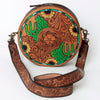 ADBGA302 American Darling Hand-Tooled Leather Round Crossbody Bag - Cactus & Floral