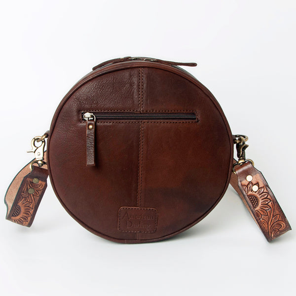 ADBGA302 American Darling Hand-Tooled Leather Round Crossbody Bag - Cactus & Floral