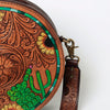 ADBGA302 American Darling Hand-Tooled Leather Round Crossbody Bag - Cactus & Floral
