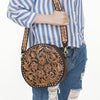 ADBGA304 American Darling Canteen Bag Hand Tooled Floral Leather Round Crossbody