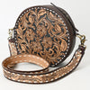 ADBGA304 American Darling Canteen Bag Hand Tooled Floral Leather Round Crossbody