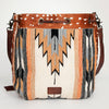 ADBG574 American Darling Southwestern Wool Bucket Bag Drawstring Tote with Leather Strap
