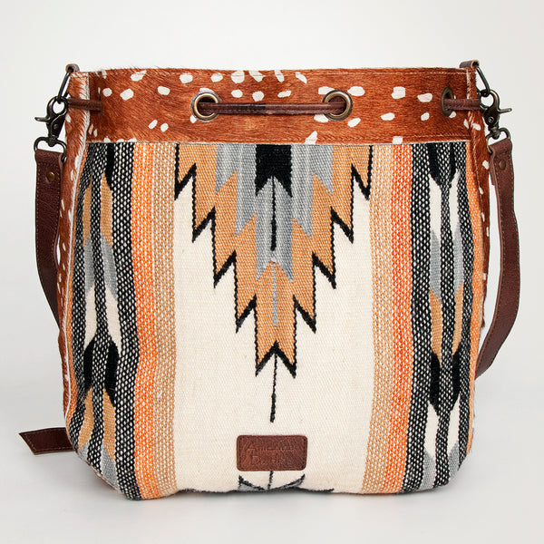 ADBG574 American Darling Southwestern Wool Bucket Bag Drawstring Tote with Leather Strap