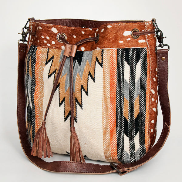 ADBG574 American Darling Southwestern Wool Bucket Bag Drawstring Tote with Leather Strap